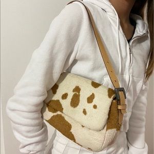 Cow print baguette bag